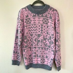 VINTAGE Adele pink and grey graphic sweater medium